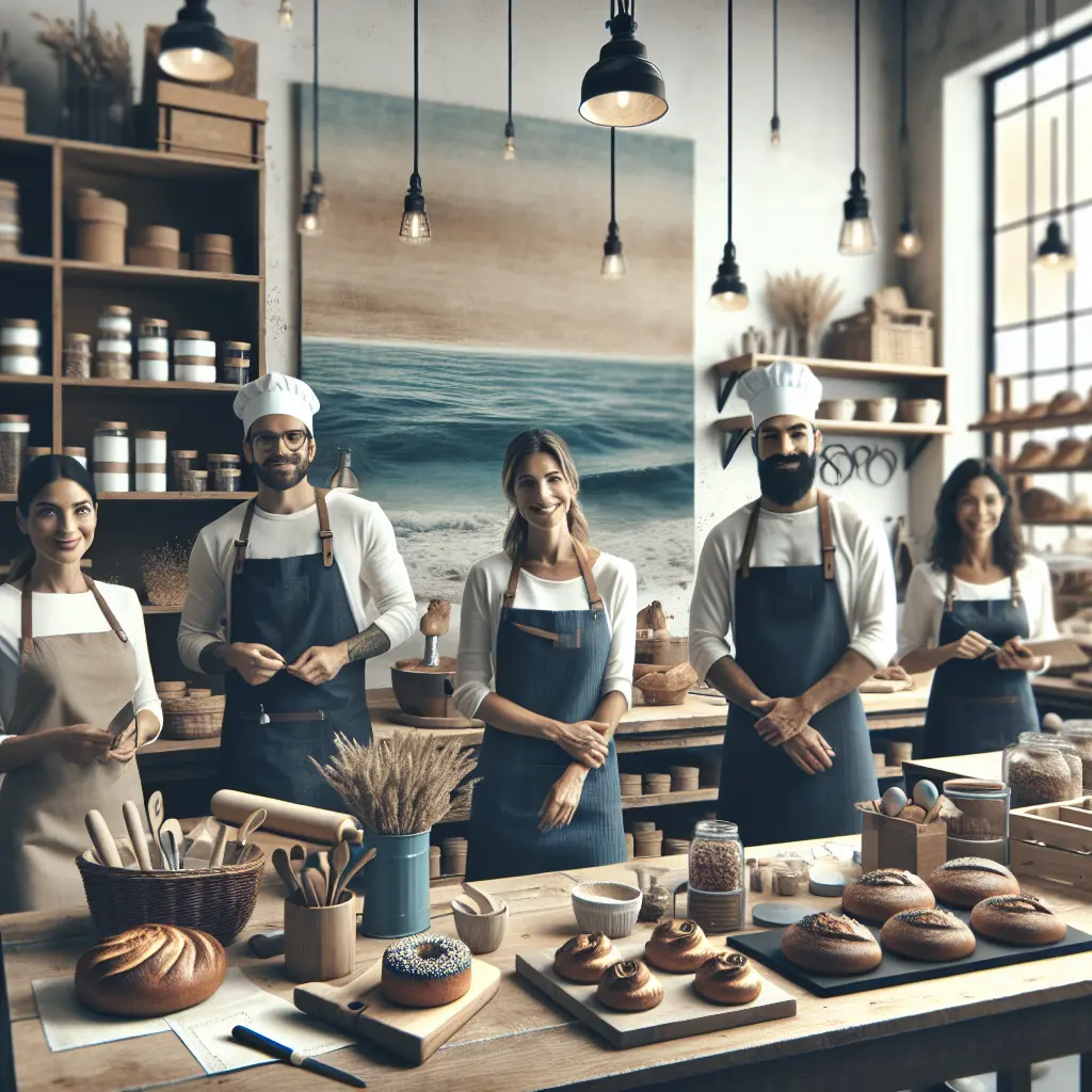 A rustic table with various types of bread